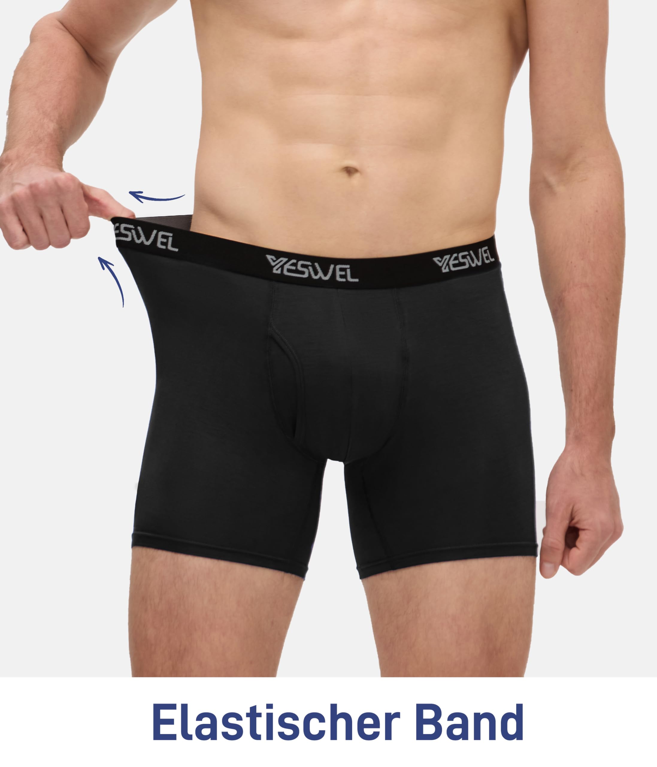 YESWEL Bambus Boxershorts Herren 6er oder 10er Pack, Langes Bein Unterhosen Männer Ohne Kratzenden Zettel Unterwäsche Atmungsaktive Retroshorts Boxer mit Eingriff (Gr.S-4XL)