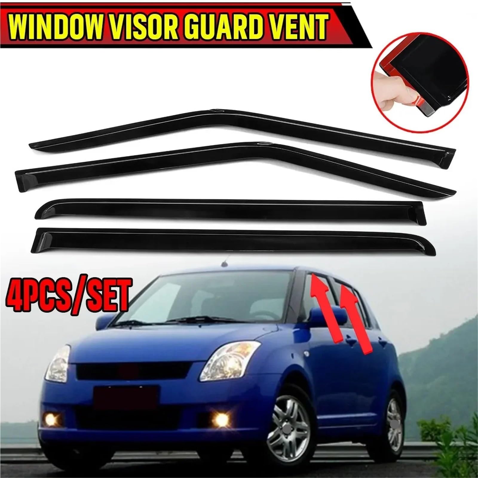Deflector Viento ventanilla Deflector De Ventana Lateral Coche, 4 Uds. para Swift 2005-2011, Protección contra El Viento, Sol Y Lluvia, Visera, Toldos Ventilación, Refugios