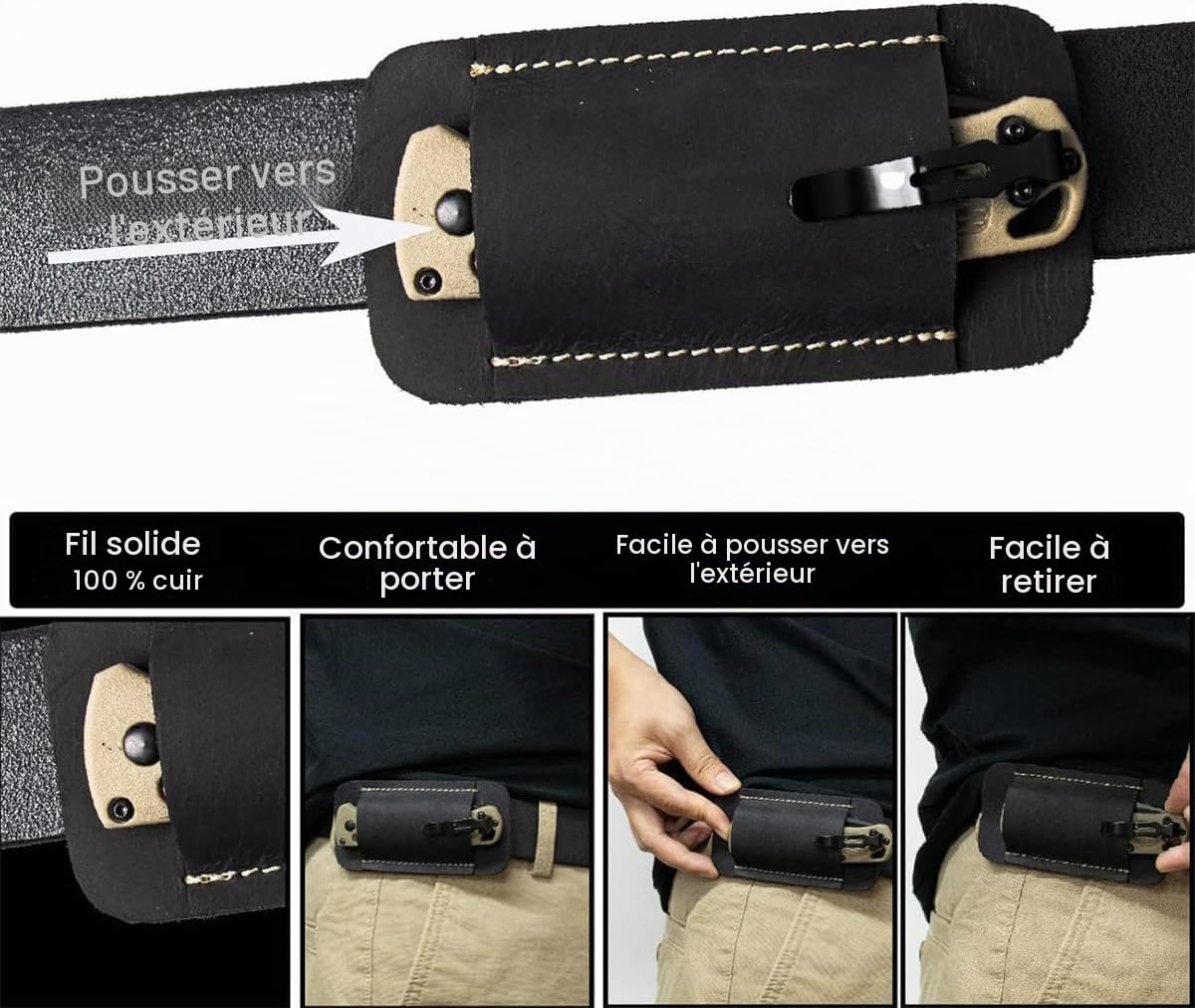 Fourreau de couteau en cuir rétro horizontalement, étui horizontal pour ceinture, couteau de transport horizontal, fourreau de couteau en cuir fait à la main pour homme