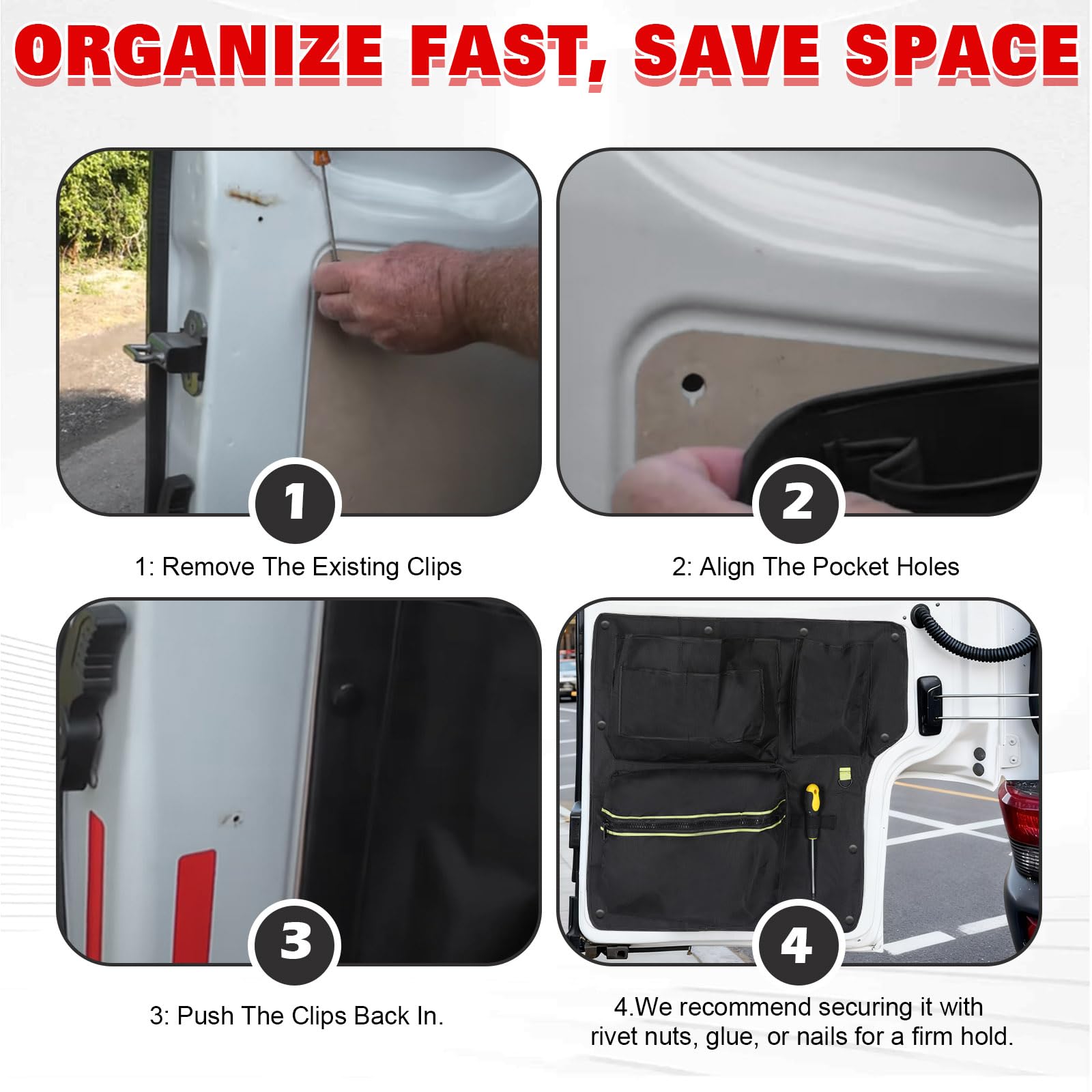 Scheunentor-Aufbewahrungsorganizer kompatibel mit VW T4 1990-2003, 2 Pcs Scheunentür Lagerorganisator für Kastenwagen /Wohnmobil Hecktür, Oxford-Taschen Kofferraumtaschen Zur Werkzeugaufbewahrung