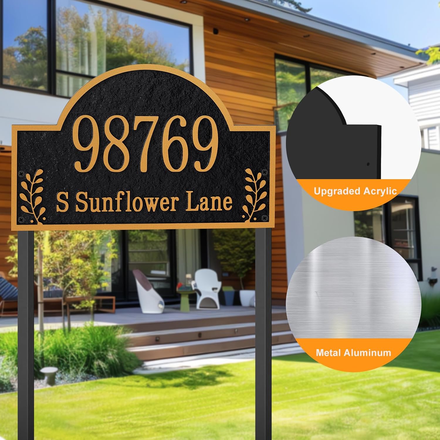 Customizable Address Sign - LAWN MOUNTED Plaque Outdoor House Number for Home,Outside Street Name Garden Décor Arched Style 6