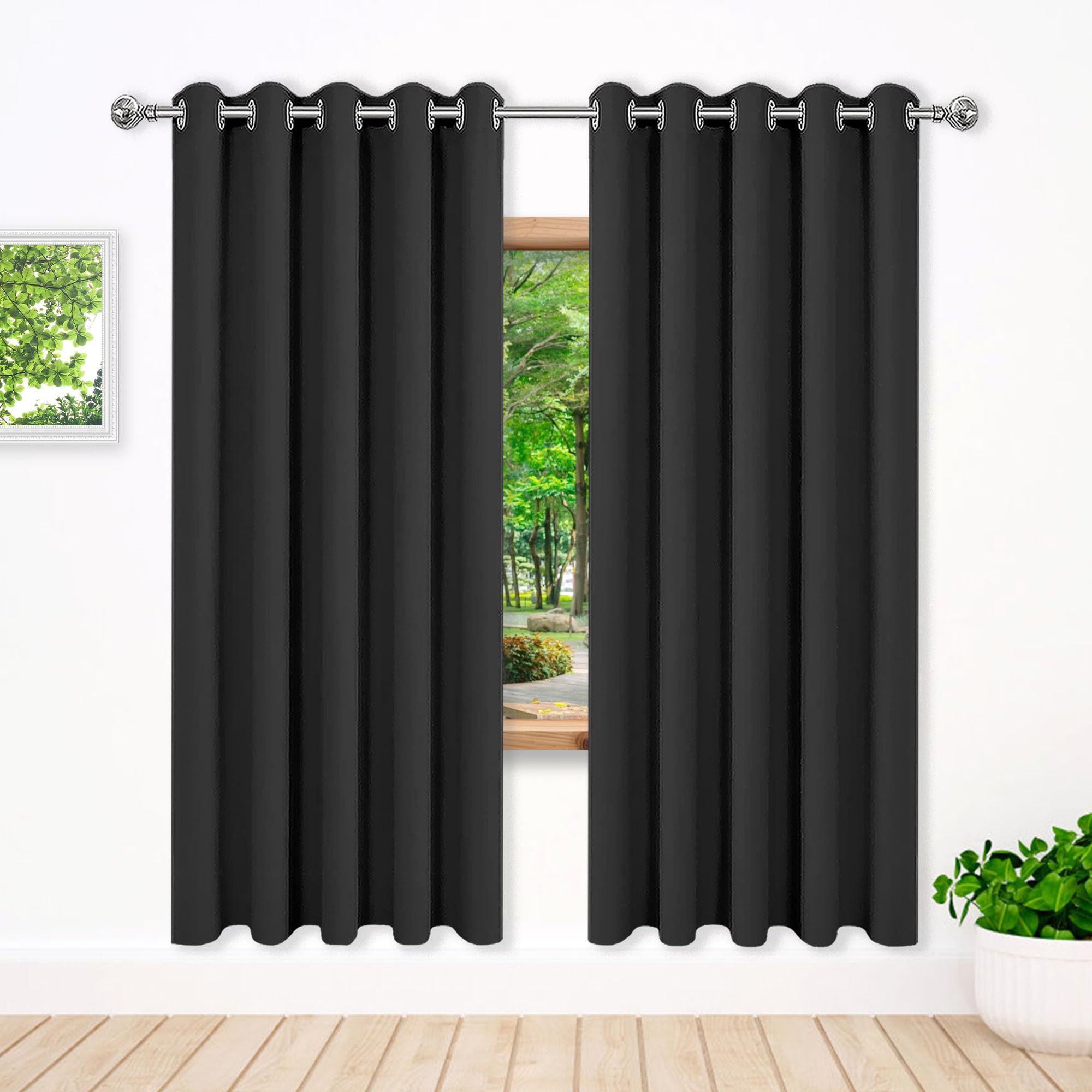 Rideau Occultant 380x195 cm en polyester noir avec oeillets pour maison