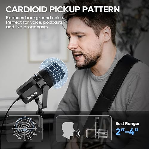 Miniatura 7 de FDUCE SL40 USBXLR Micrófono dinámico para podcasting, juegos, transmisión en vivo y grabación, salida de auriculares integrada, botón de silencio