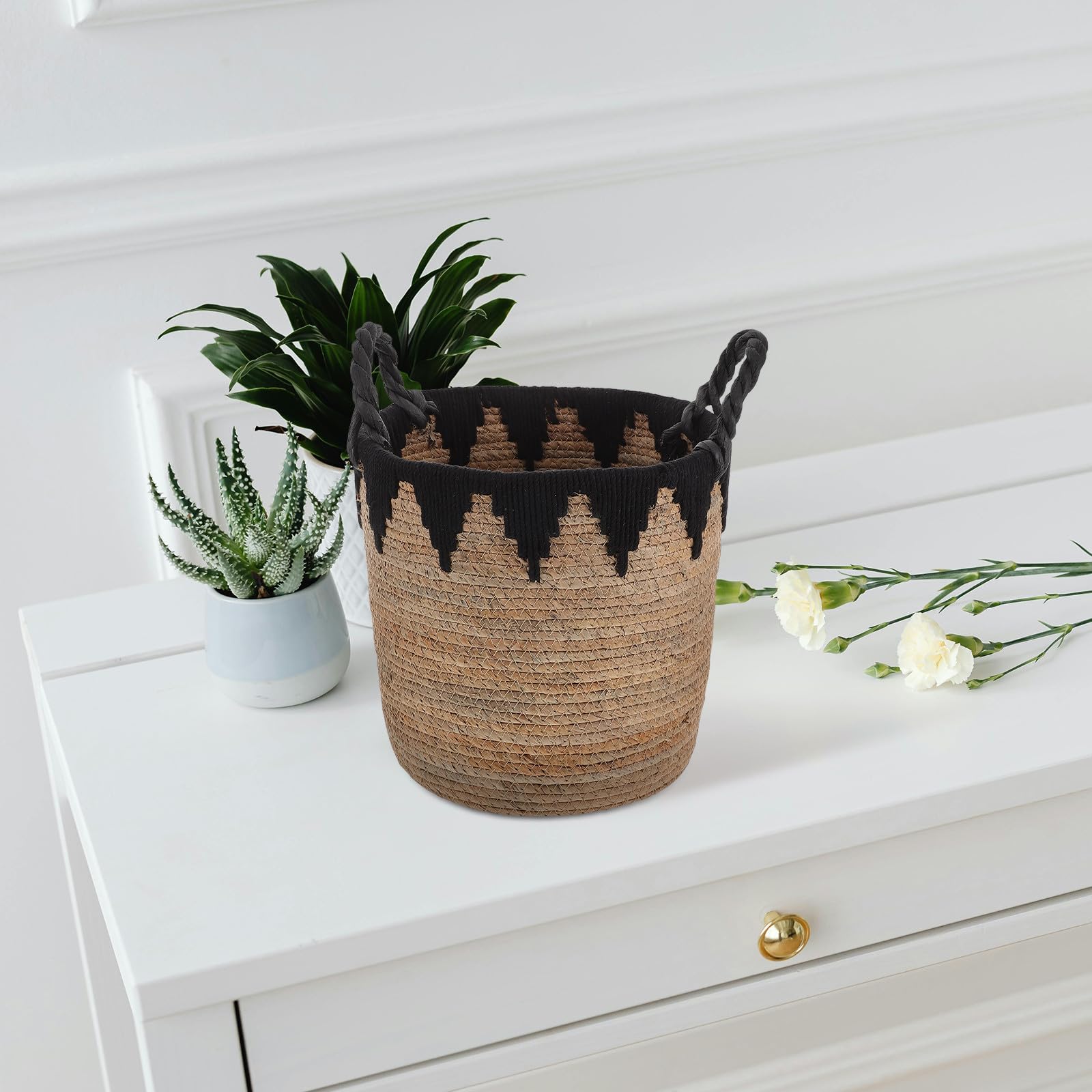 VICASKY Cesta de Almacenamiento de Algas Marinas Tejida a Mano con Gran Capacidad y Diseño Natural para Guardar Juguetes y Ropa en Sala de Estar o Dormitorio