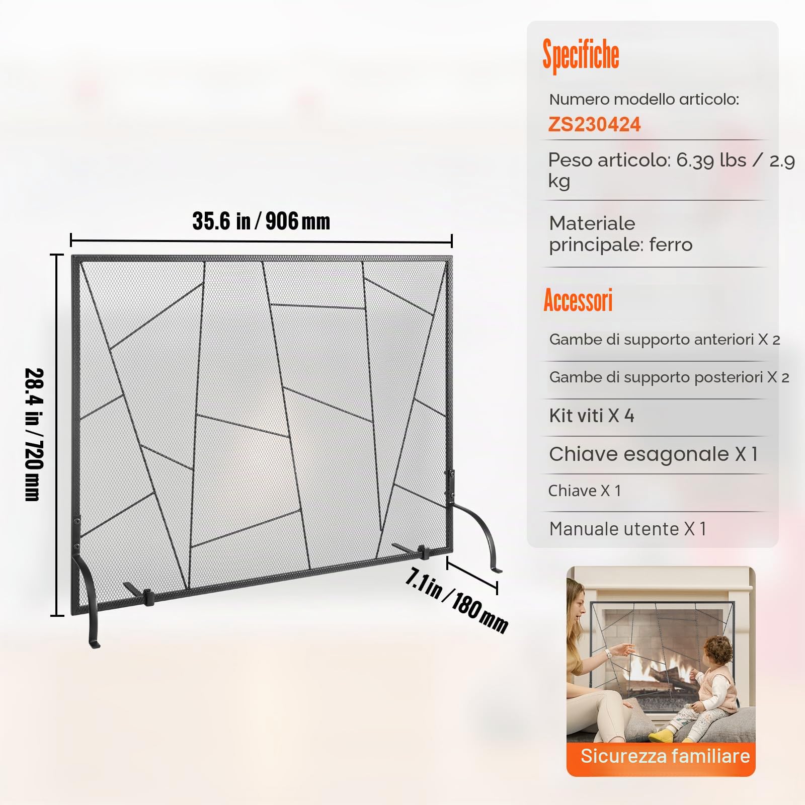 VEVOR Schermo Parascintille Nero per Caminetto 1 Pannello Schermo per Stufa da 90,6x72 cm, Parascintille per Camino Stufa di Soggiorno Decorazione d'Interni, Pannello Parascintille per Camino Stufa