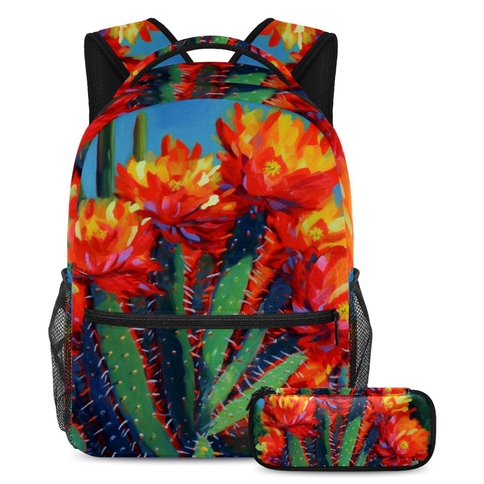Cartables pour enfants avec trousse ensemble de 2 pièces fleurs de cactus