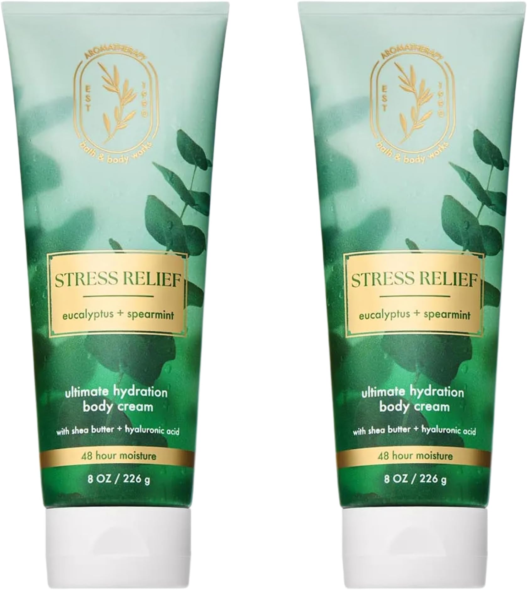 Eucalyptus Spearmint Aromatherapy Body Cream, Ultimate Hydration Moisturizer for Stress Relief with Shea Butter & Hyaluronic Acid for Dry Skin, 8 fl oz - 2 Pack
