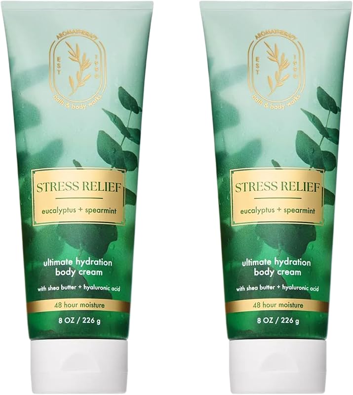 Eucalyptus Spearmint Aromatherapy Body Cream, Ultimate Hydration Moisturizer for Stress Relief with Shea Butter & Hyaluronic Acid for Dry Skin, 8 fl oz - 2 Pack