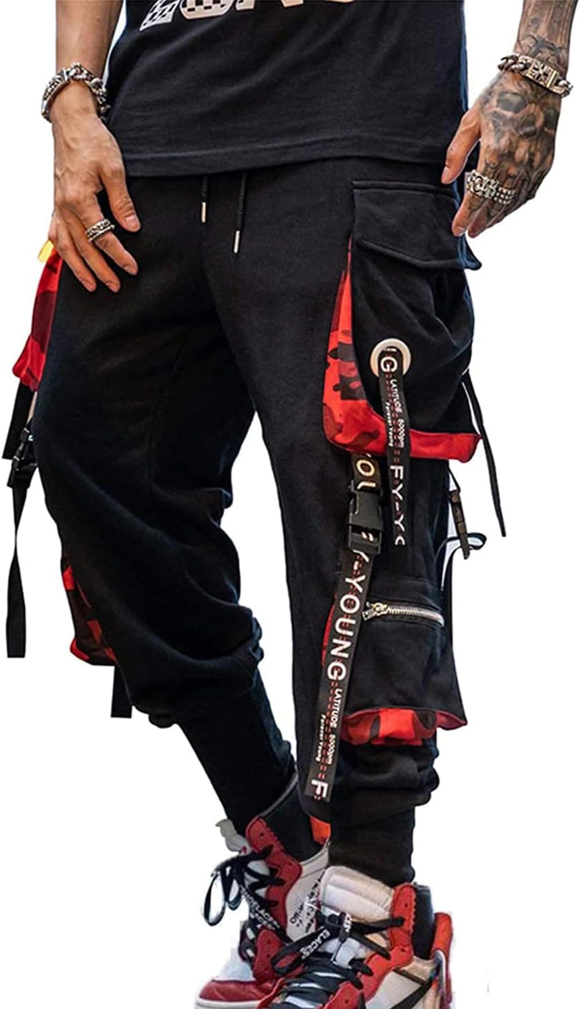 Men's Joggers Punk Cargo Baggy Techwear Hip Hop Harem Streetwear Tactical Track Pants