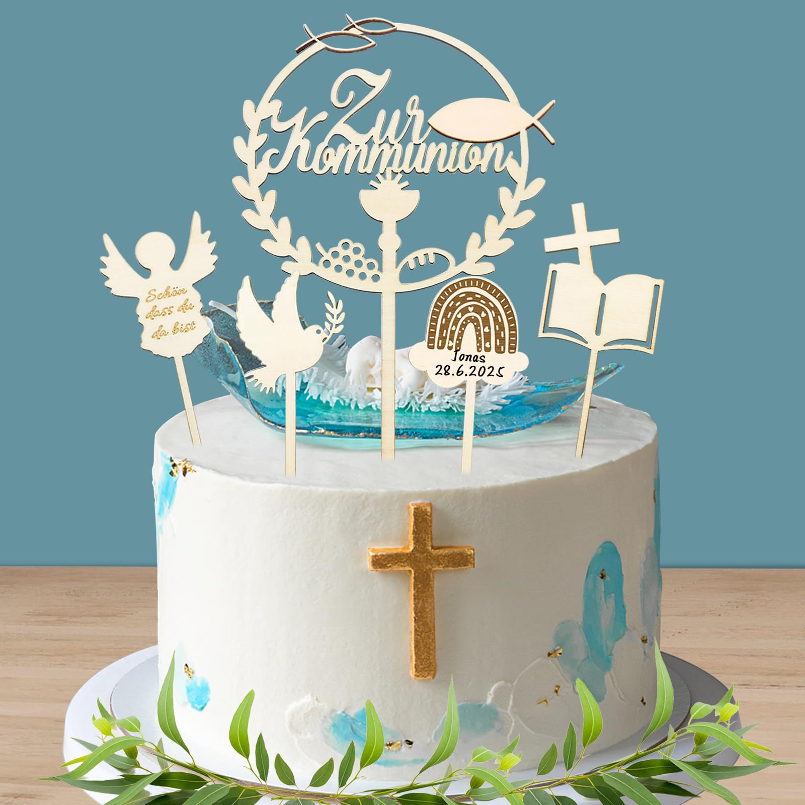 Cake Topper Baptême Communion - Décoration Gâteau En Bois Croix Et Colombe - Accessoire Fête Religieuse - Cadeau Fille Garçon
