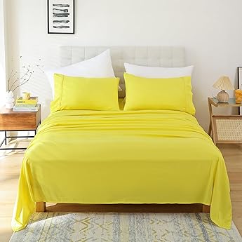 Elegant Comfort Luxury 1500 Premium Hotel Quality Microfiber 4-Piece Sheet Set - Wrinkle Resistant, All Around Elastic Fitted Sheet, Deep Pocket up to 16", Queen, Yellow