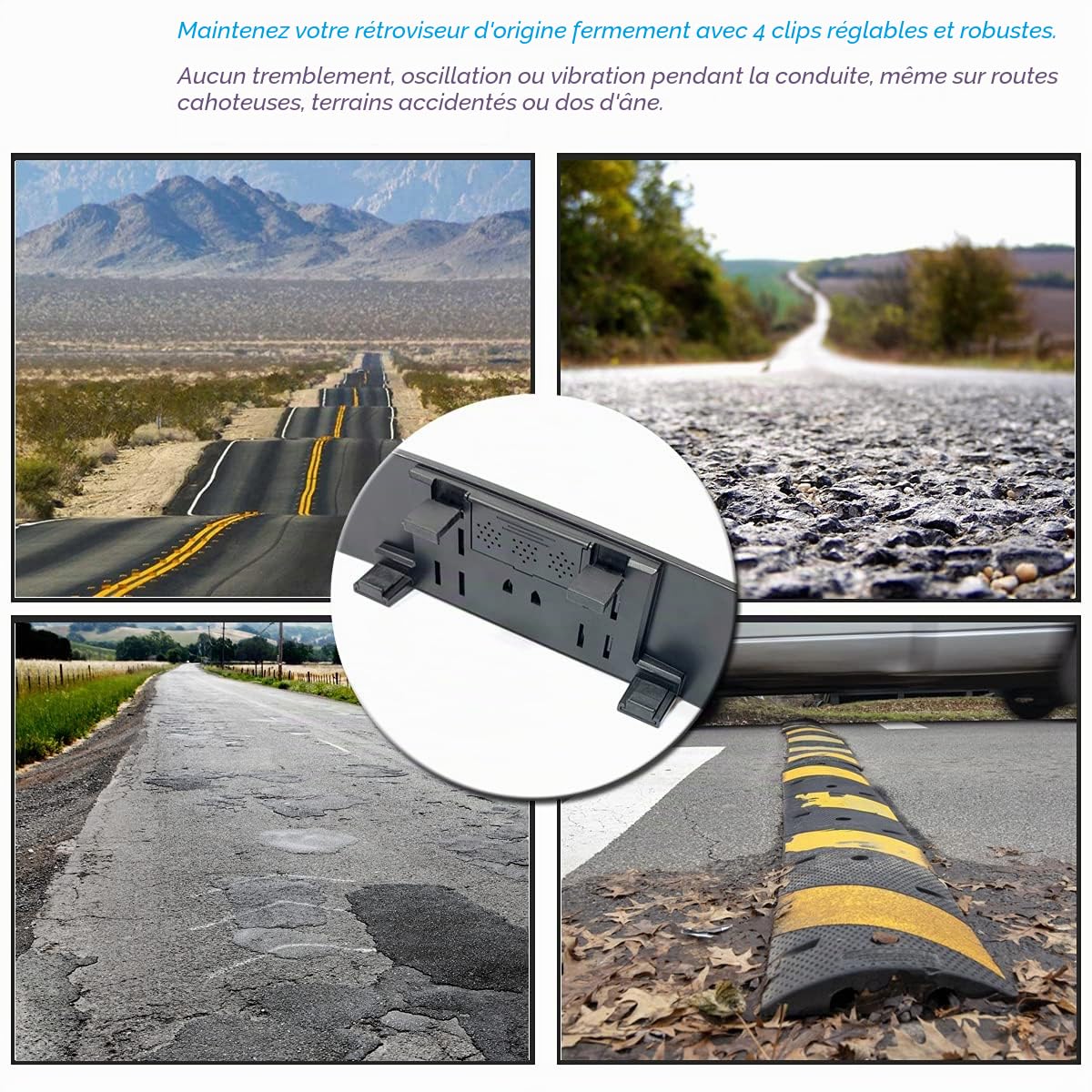 Lot de 2 rétroviseurs universels à clipser pour intérieur de voiture, grand angle pour réduire efficacement l'angle mort, convexe, transparent