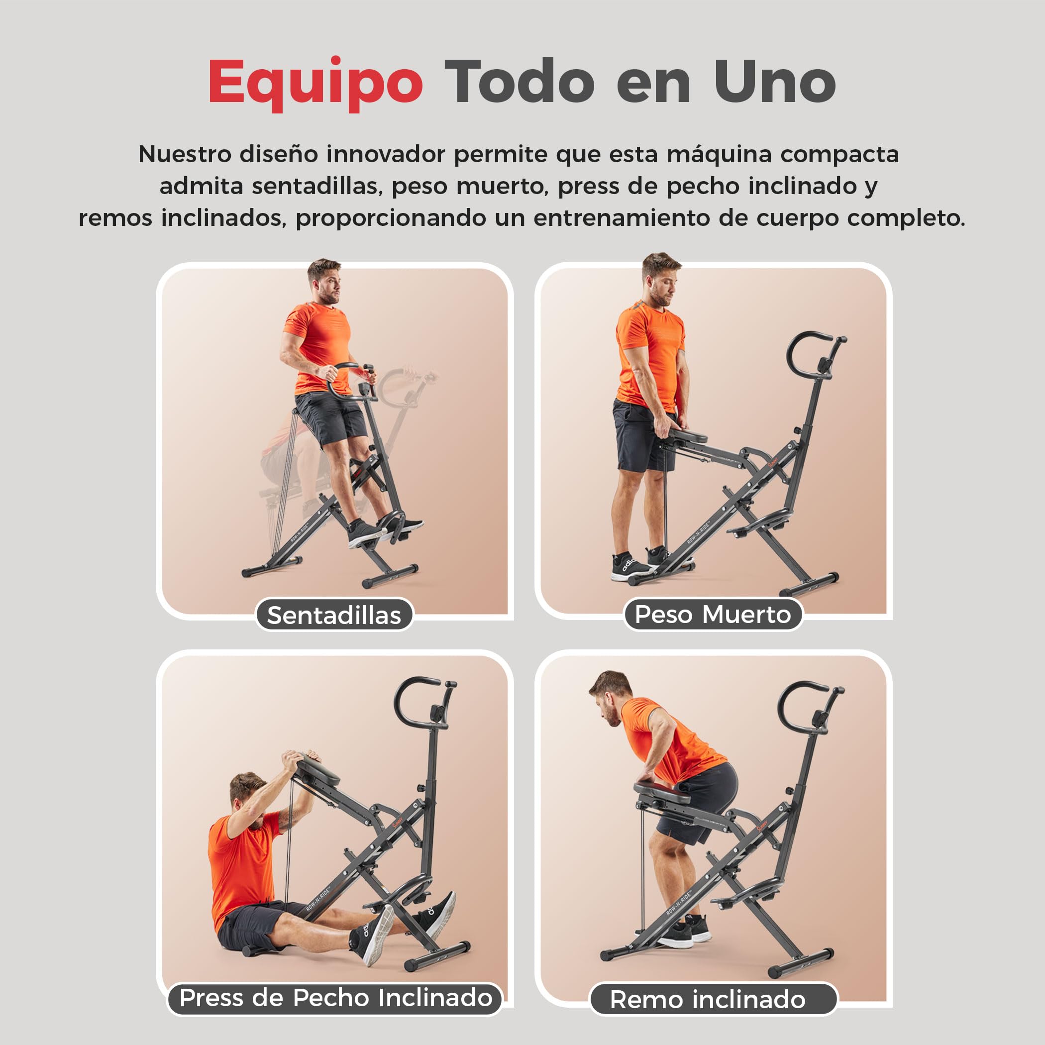 Sunny Health & Fitness Row-N-Ride Entrenador de Asistencia para Sentadillas, Equipo de Ejercicio Plegable en Casa con Resistencia Ajustable para Brazo, Glúteo y Pierna, Opcional SunnyFit APP Gratuita