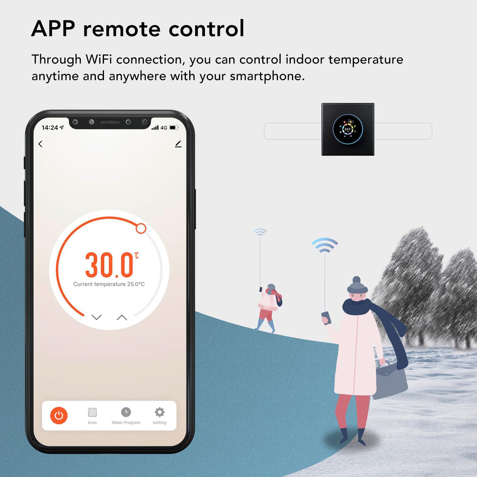 Hyuduo Termostato de Calefacción por Suelo Radiante para el Hogar Termostato Inteligente Programable WiFi CA 95 a 240 V PC ABS Aplicación Ignífuga Control Remoto de Perilla de Sincronización para