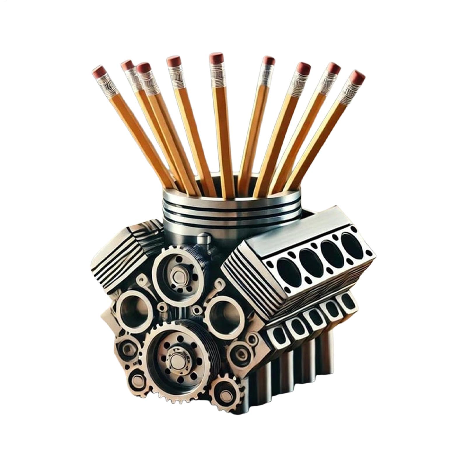 Pot À Crayons En Acier Inoxydable Avec Moteur 3D, Organiseur De Bureau Avec Moteur V8, Rangement