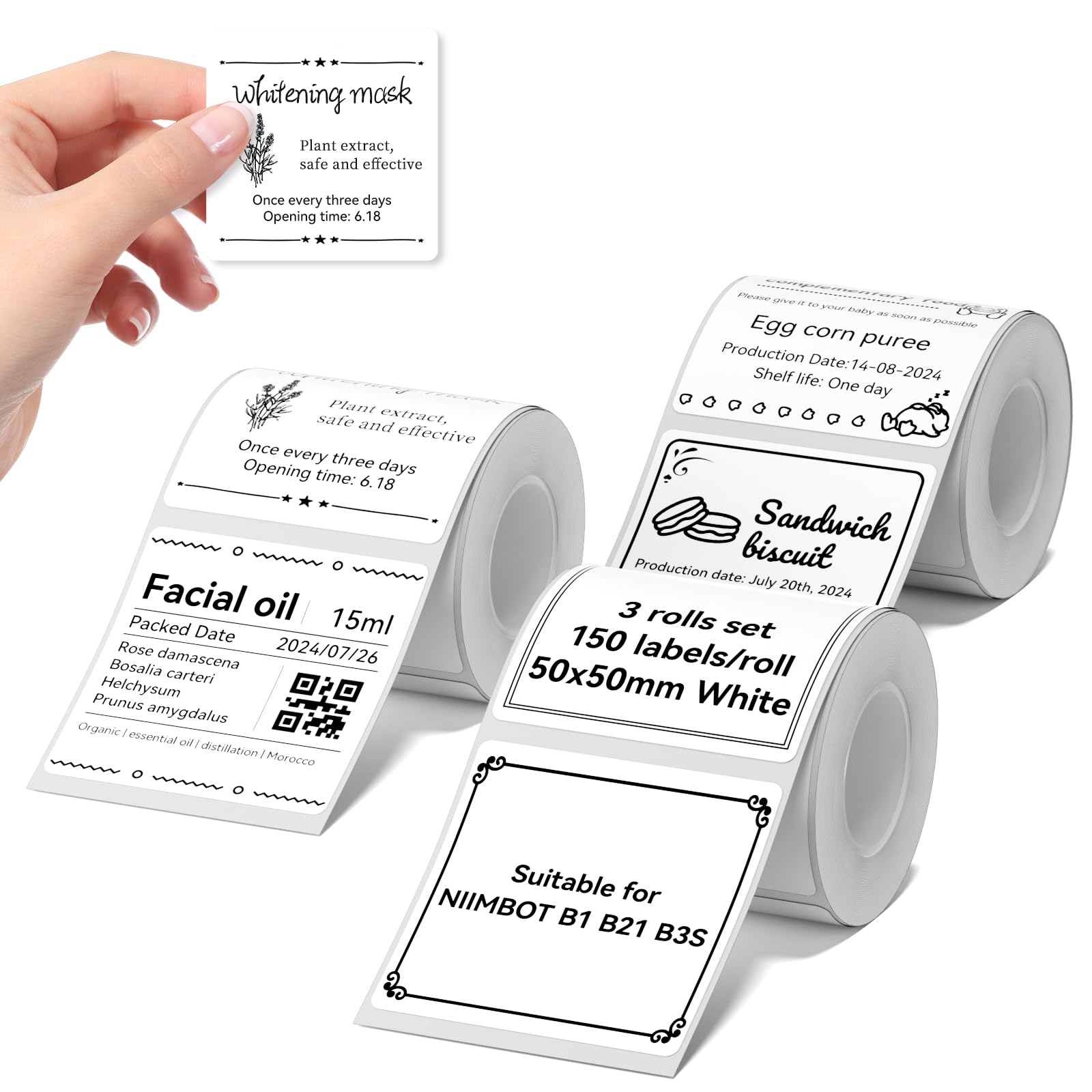 NIIMBOT Labels for B1/B2/B21/B31/B3S/K3 Sticker Printer, 50x50mm, White