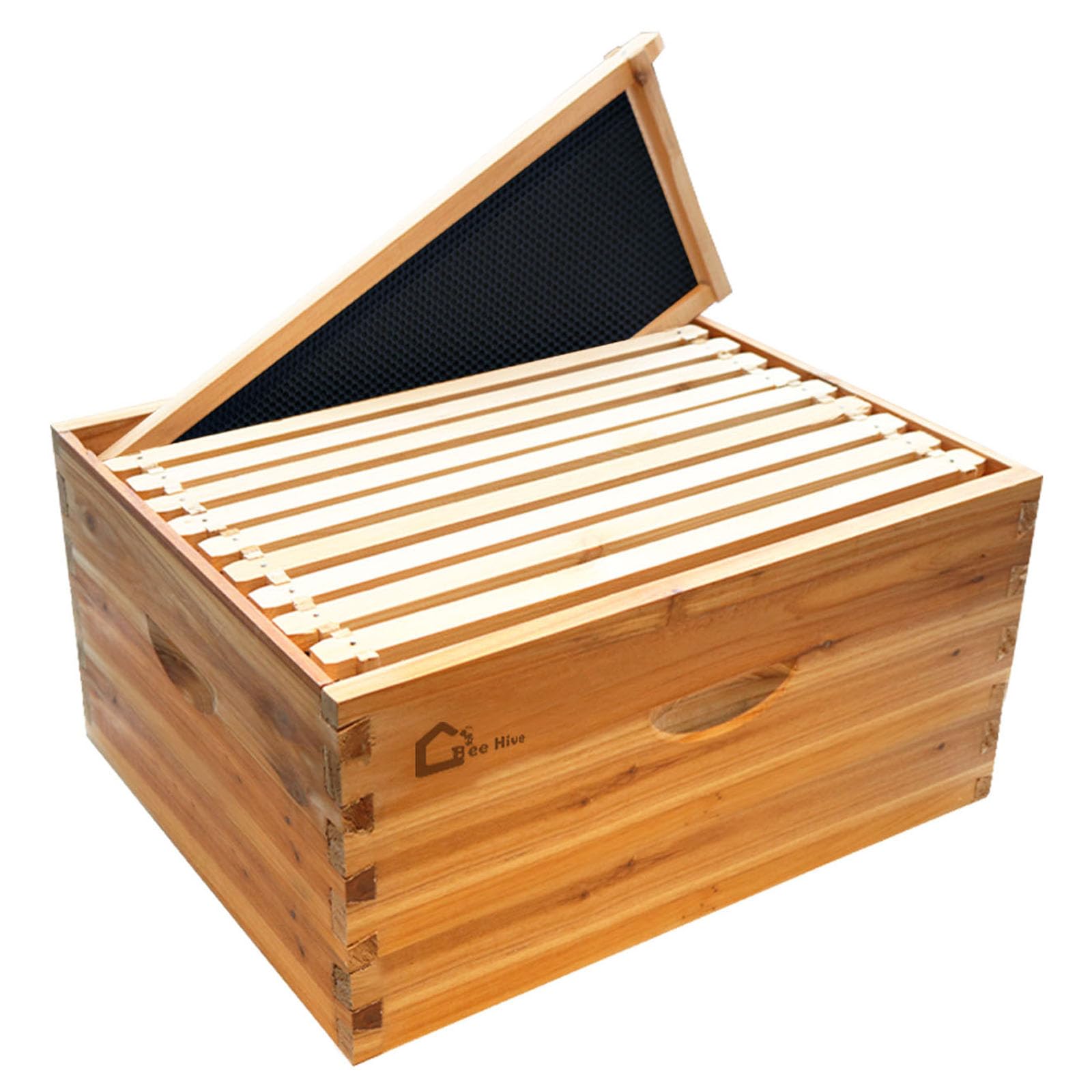 Garvee 10 Frame Deep Brood Box, Langstroth Beehive Box Dipped in 100% Beeswax, Bee Hive Deep Box with Frames and Wax Foundations for Beekeeping Supplement
