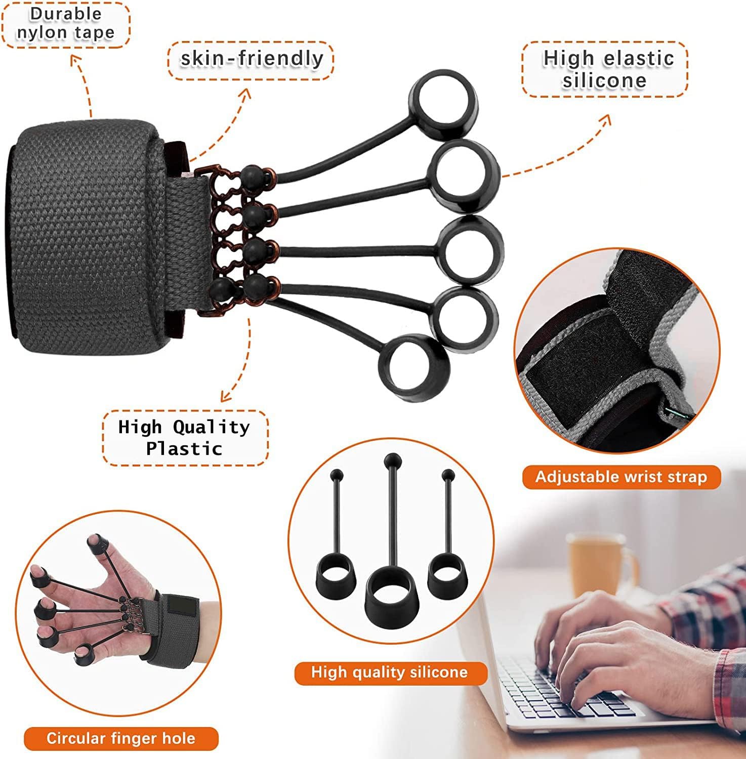 Xyno Finger Gripper Strength Trainer Forearm Exerciser Hand Grip Hand Grip/Fitness Grip - Multicolor | Hand Exerciser Yoga Resistance Bands Finger Flexion And Extension Training Silicon Material 3