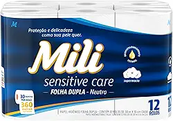 Mili Papel Higiênico Sensitive Care 30m Folha Dupla Neutro - 12 rolos