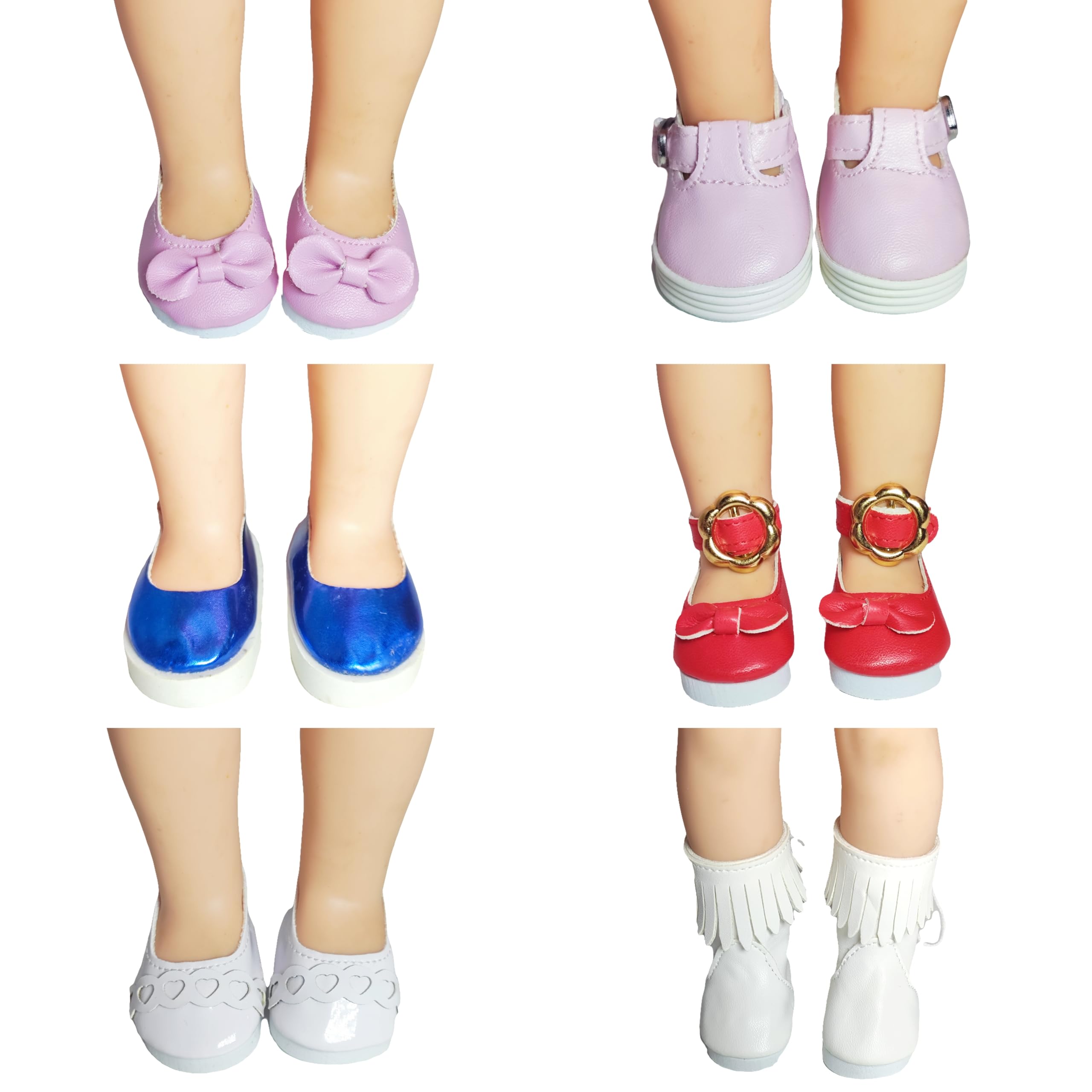 6 Pairs of Doll Shoes Include Boots Leather Shoes Fits 14 Inch American Girl Doll (A-Shoes)