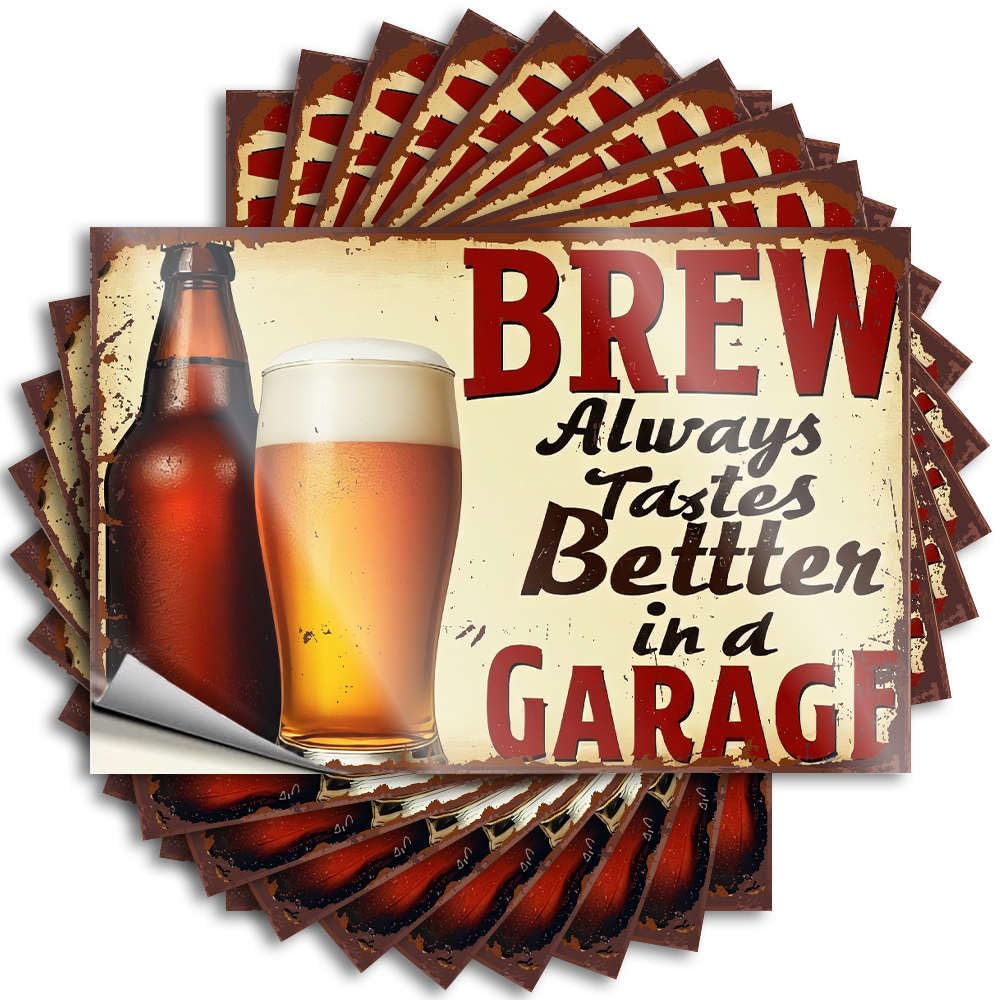 Decal Porch Decorations Peel and Stick - Brew Always Tastes Better in A Garage. Laptop Vintage Waterproof Vinyl for Billiard(12X18CM)