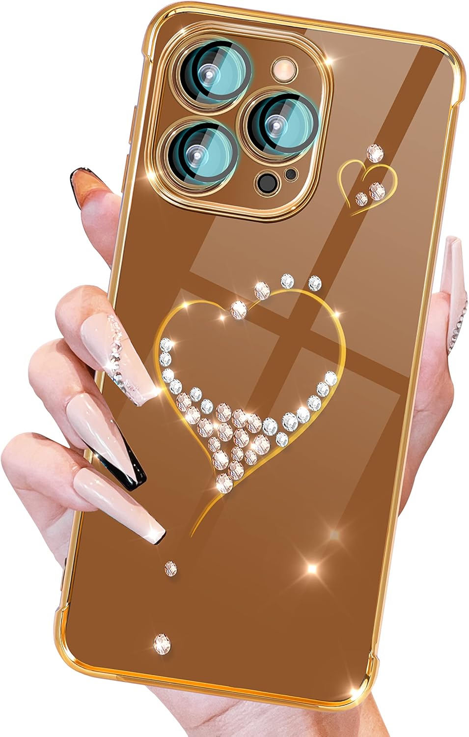Petitian for iPhone 13 Pro Max Case, Cute Women Girls Bling Glitter Heart Designed