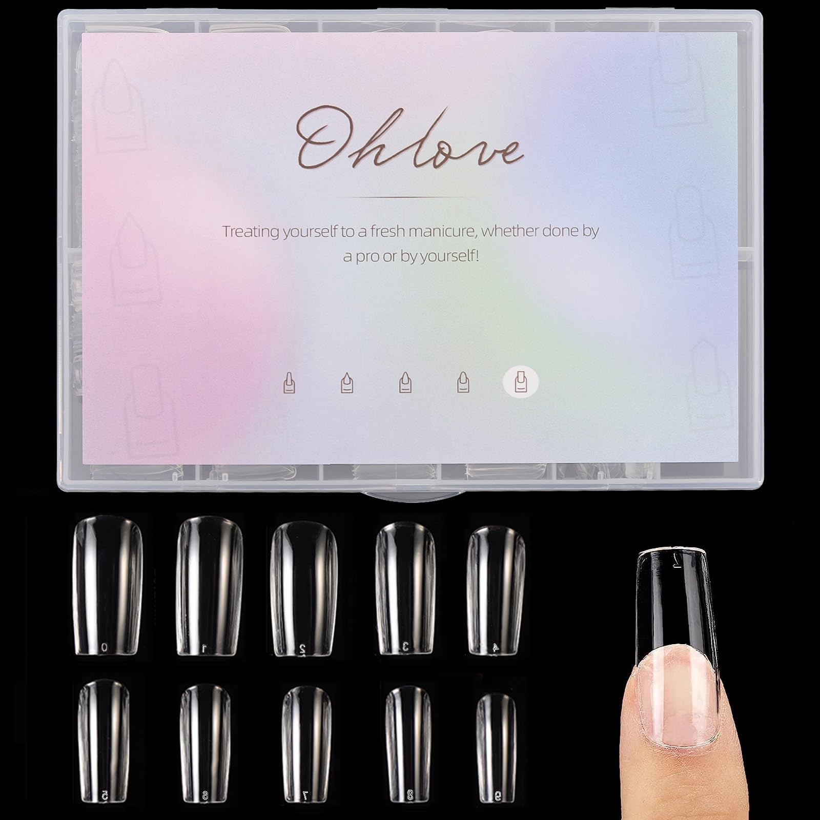 500Pcs Square Nail Tips Full Cover Clear Fake Nail Tips for Acrylic Nails, Si...