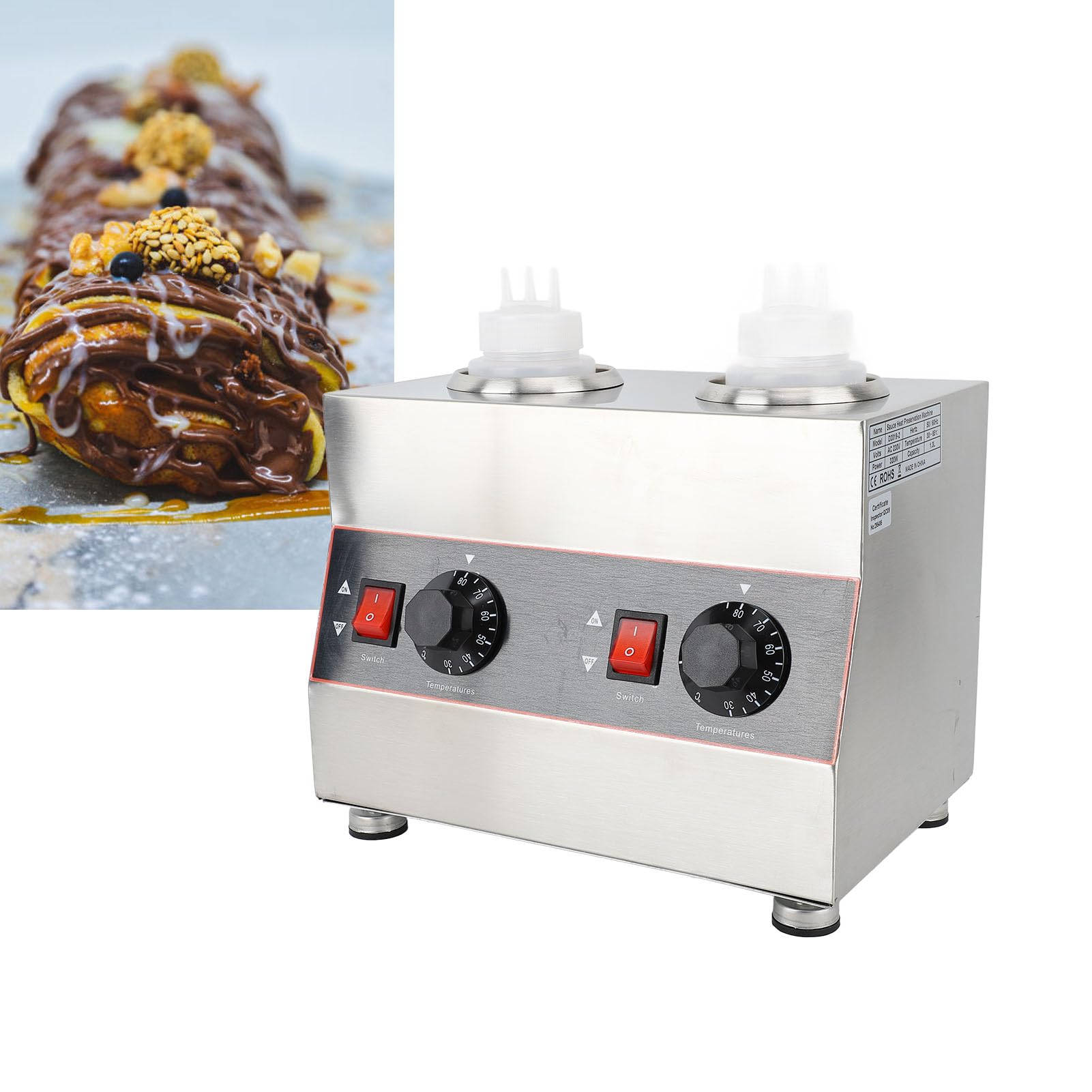 SEAFRONT Calentador de Azúcar Caliente 30‑85 ° C Temperatura de de Queso Nacho Ajustable Calentador para Camiones de Comida para Curry (EU Enchufe 220V)