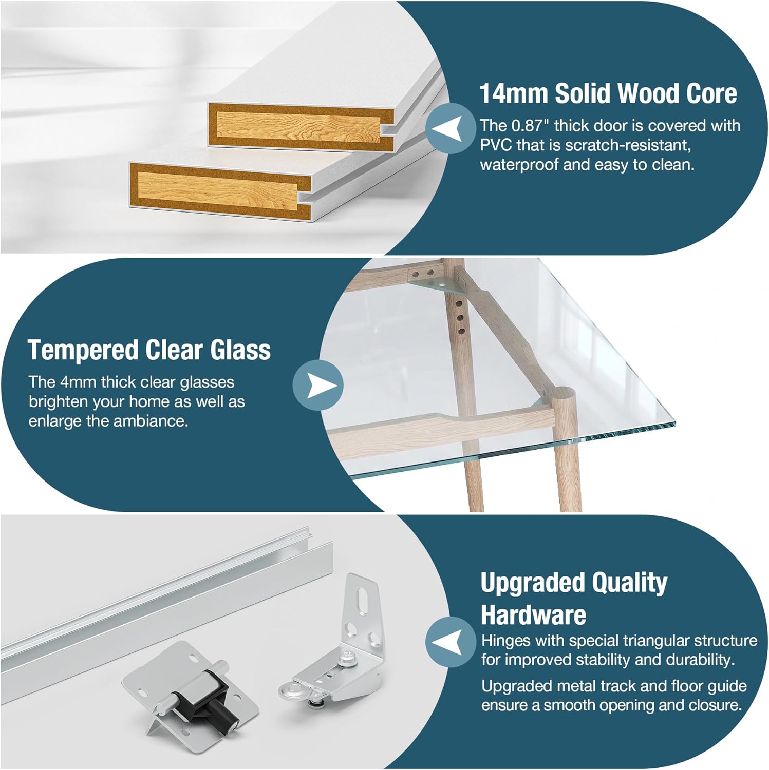 Bifold Door, for 48"x 80" Opening,Clear Glass and Solid Manufactured Wood Pre-drilled Folding Closet Door with Hardware Kit
