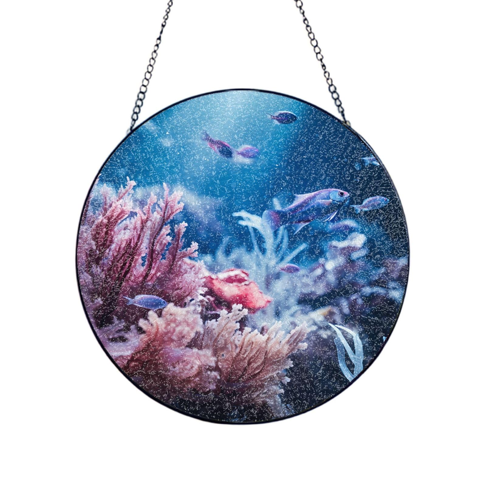 Phayah Coral Print Stained Glass Window Hanging Sun Catchers Decoration Mother'S Day Birthday Gifts For Home Garden Porch 10in（25cm）