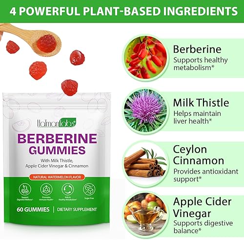 Miniatura 2 de Suplemento de gomitas de berberina, suplemento de berberina de Ceilán y canela sin azúcar para adultos apoya la salud general y el sistema