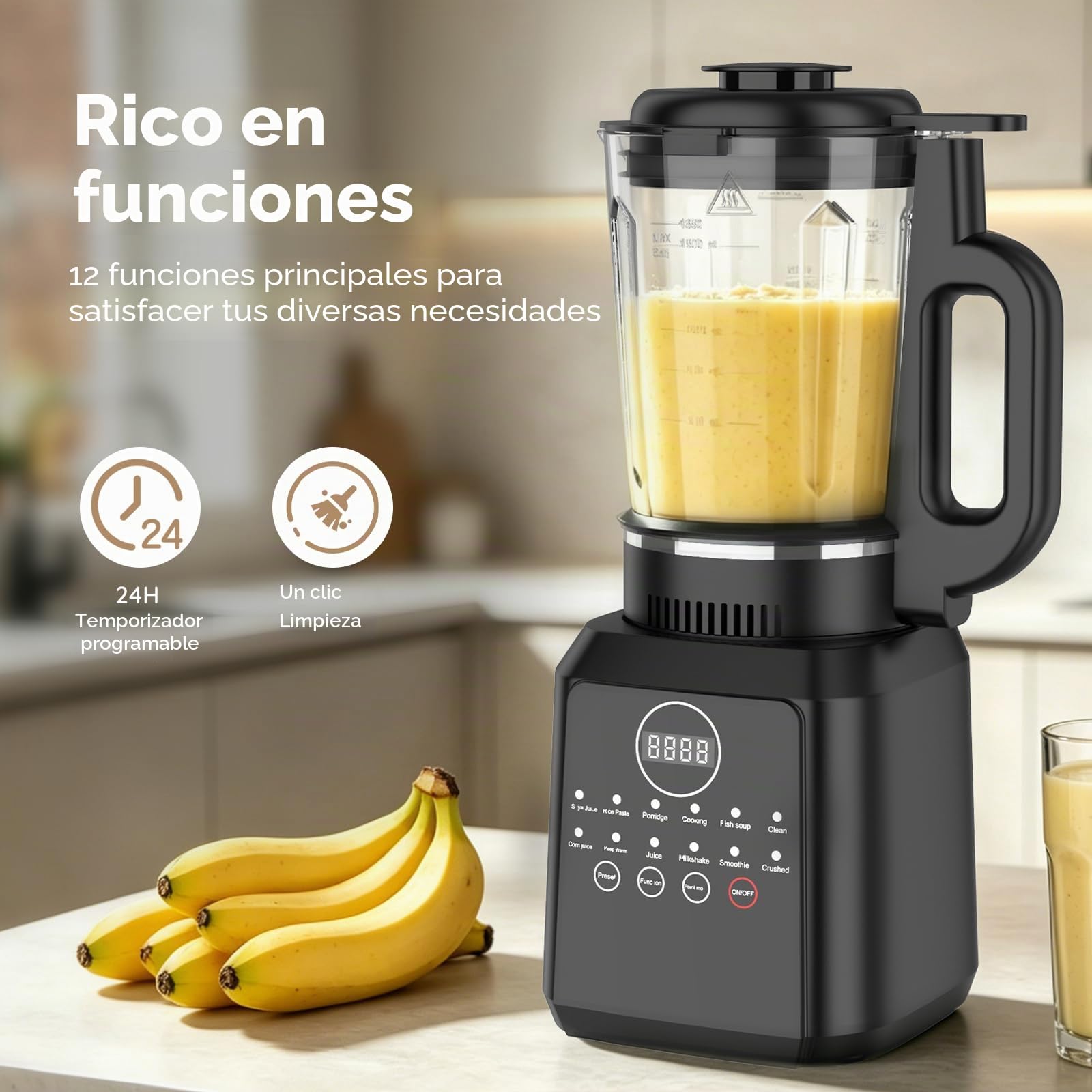 Máquina de Leche Vegetal, 1650ML Máquina Automática de Leche de Nuez, Haz Inteligente 24H, Limpieza Automática, Hoja de Acero Inoxidable de 14 Hojas, Para Avena, Soja, Nueces, Frutas