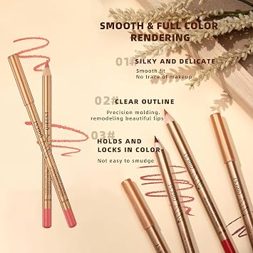 12Colors Slim Lip Liner Pencil Set,Longwear Smooth Lip Pencil Nude