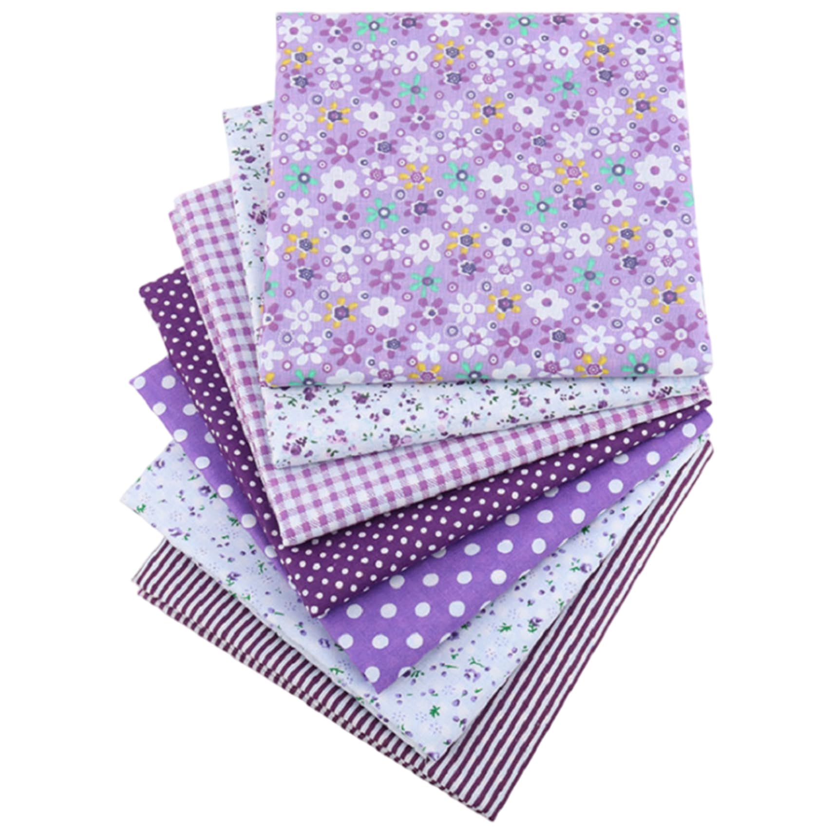 Hbbgdiy Purple 7Pcs Fat Quarters Fabric Set Soft Cotton Fabric Bundles For Sewing, Quilting, Patchwork, Arts And Crafts Diy Projects, Scraps For Handmade Crafts