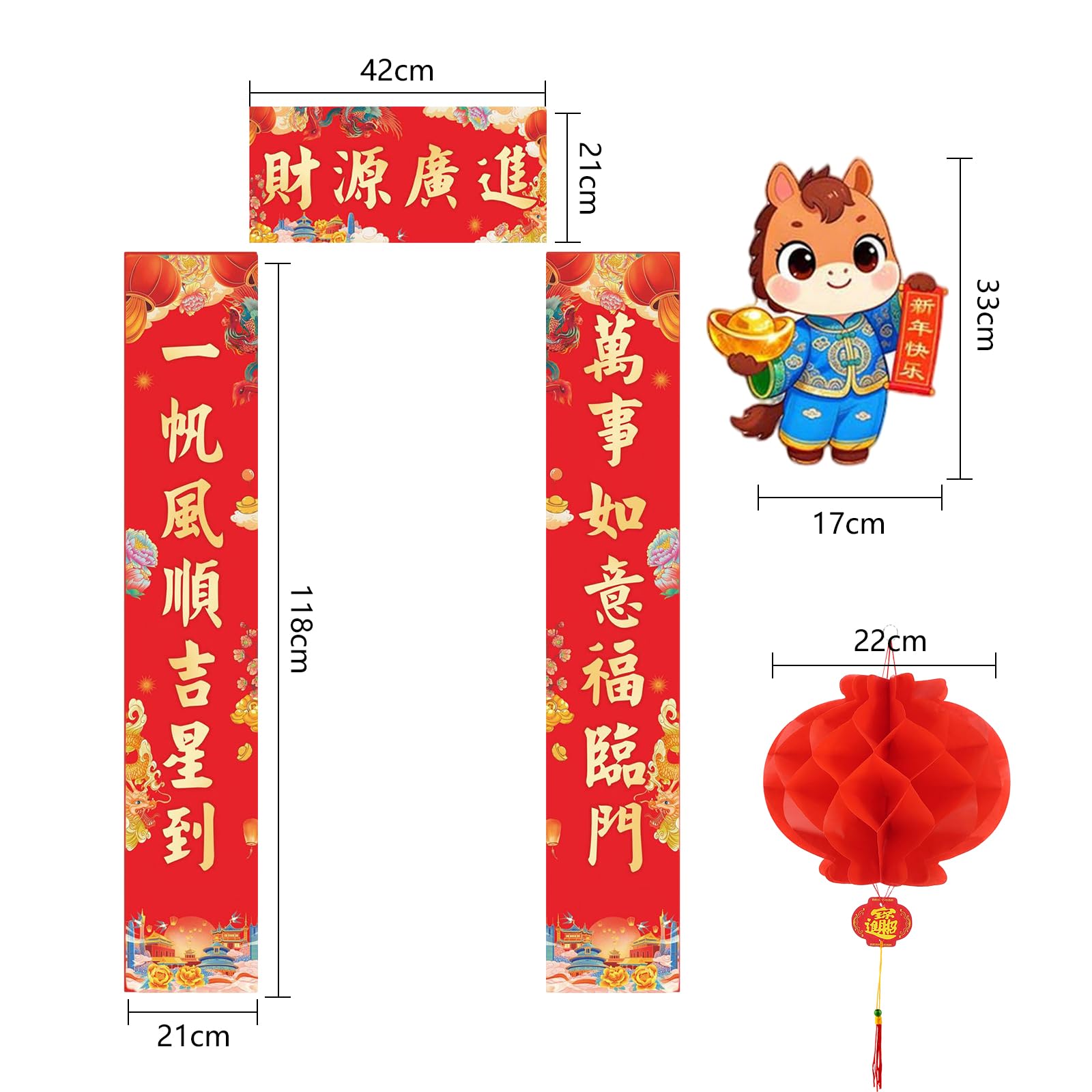 TUPARKA 2026 Chinesische Neujahrsdekorationen, Jahr der Pferd, chinesisches Frühlingspaar-Set, Wandaufkleber, rote Umschläge, chinesisches Fu, traditionelles DUI, Lian Chun Lian für das Mondneujahr