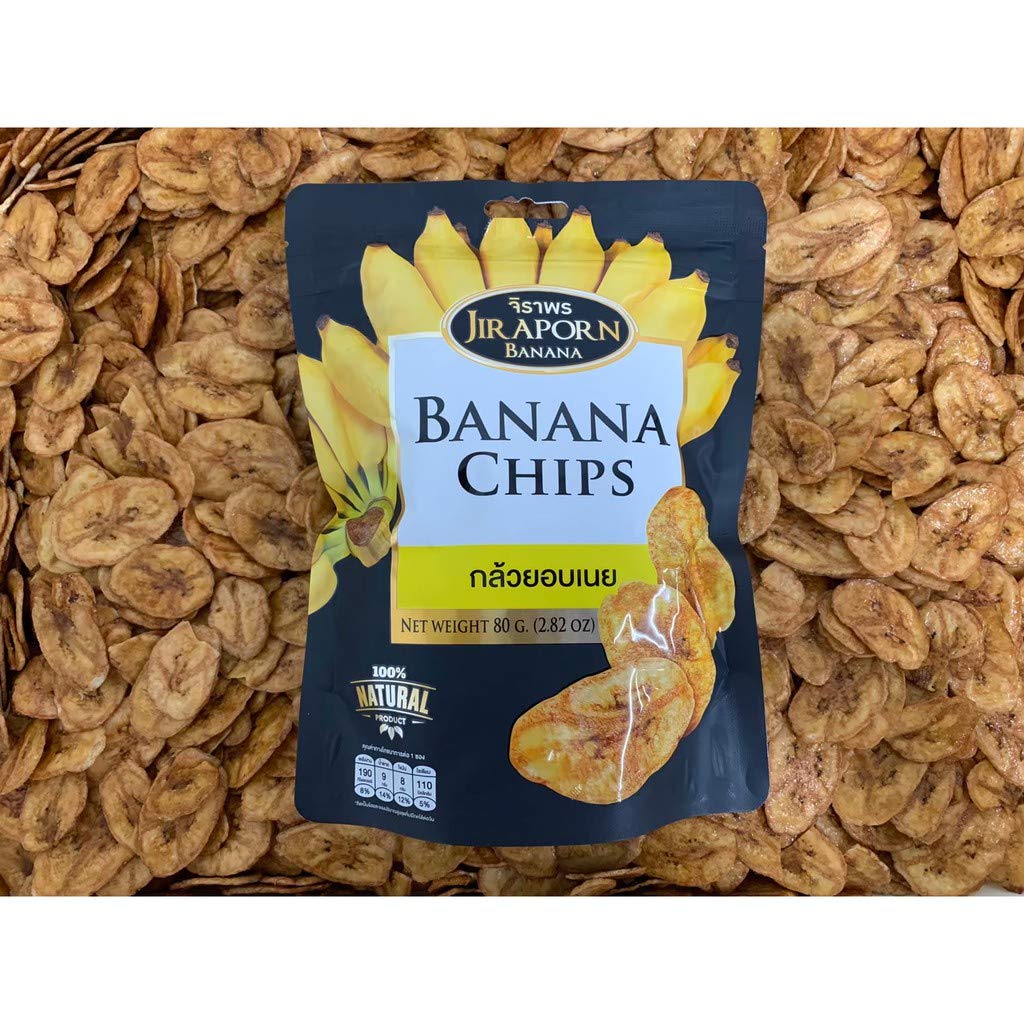 JIRAPORN BRAND, Banana Chips, Size 80g X 4 Packs