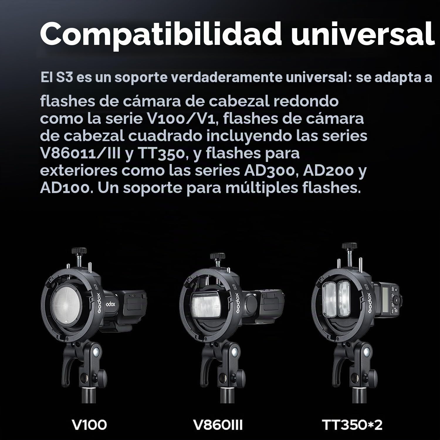 Godox S3 Soporte Speedlite, Soporte Bowens Actualizado con Zapata Fría para Godox AD200Pro AD300Pro AD400Pro AD100Pro V1 V860III TT685III TT600 TT350(Versión Actualizada de S2)
