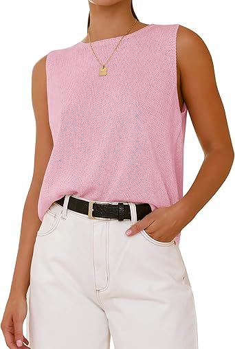 BTFBM Women's Sleeveless Sweater Vest 2025 Summer Crew Neck Ribbed Knit Lightweight Pullover Casual Loose Fit Tank Tops