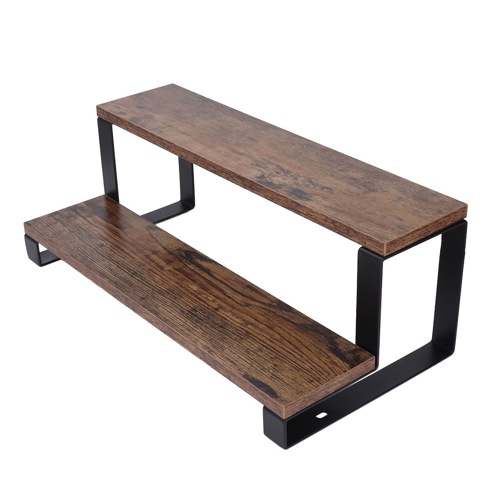 Soporte elevador de madera de 2 niveles, organizador de perfume, estante de exhibición de especias, ideal para muñecas y aperitivos