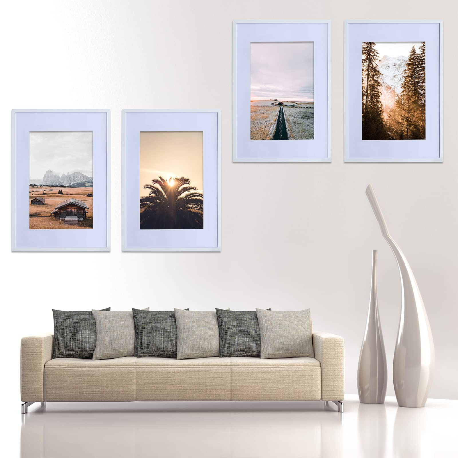 4 Cornici Nere Art Emotion 18x24 Con Plexiglass - Esposizione Orizzontale/verticale, Con Tappetino Per Foto 16x20 O Senza Tappetino Per Poster 18x24
