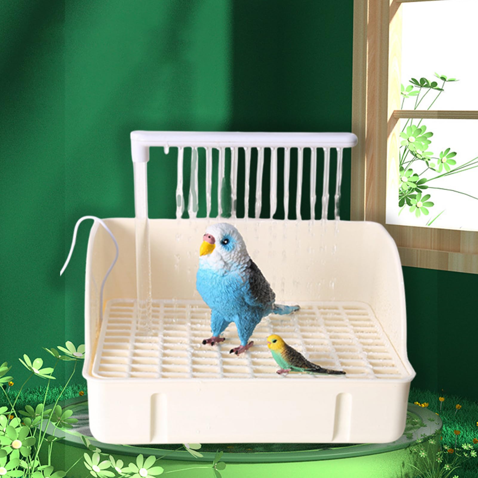 BAJO AUTOMÁTICO - DOPUGA 'ACCHADO | Bañera para loros circulantes con | bomba | Amplio contenedor para el baño del gorrión de diseño | Accesorio para jaula para animales domésticos para conuce