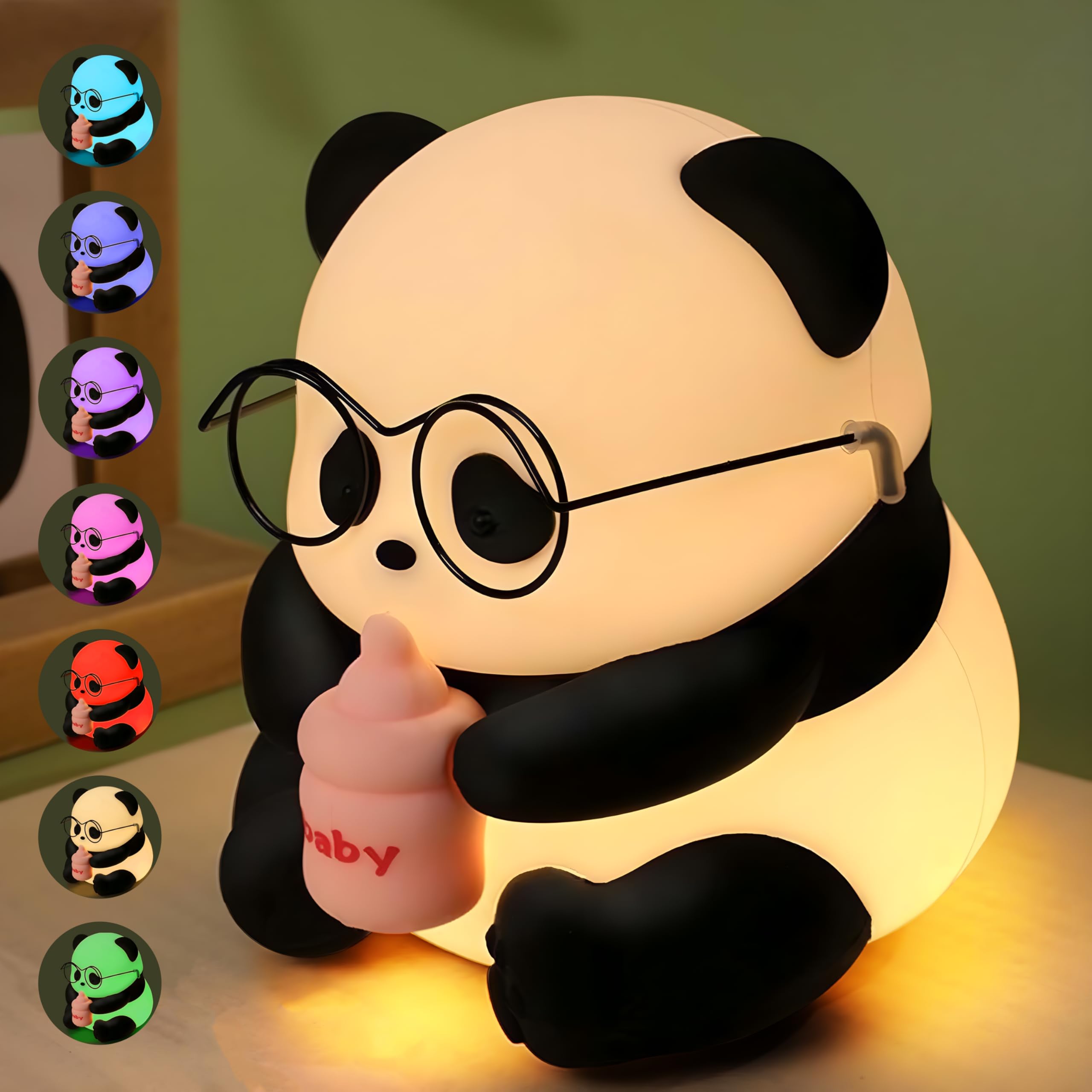 Cute Panda Night Light, LED Squishy Novelty Animal Night Lamp, Silicone 3 Level Dimmable 7 Colors Nursery Nightlight for Room Decor, Cute Gifts Stuff for Baby Children Boys Girls
