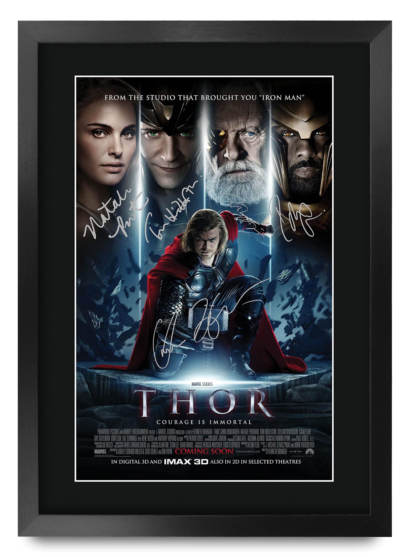 HWC Trading Thor A3 Gerahmte Signiert Gedruckt Autogramme Bild Druck-Fotoanzeige Geschenk Für Chris Hemsworth Natalie Portman Idris Elba Tom Hiddleston Anthony Hopkins Filmplakat Fans