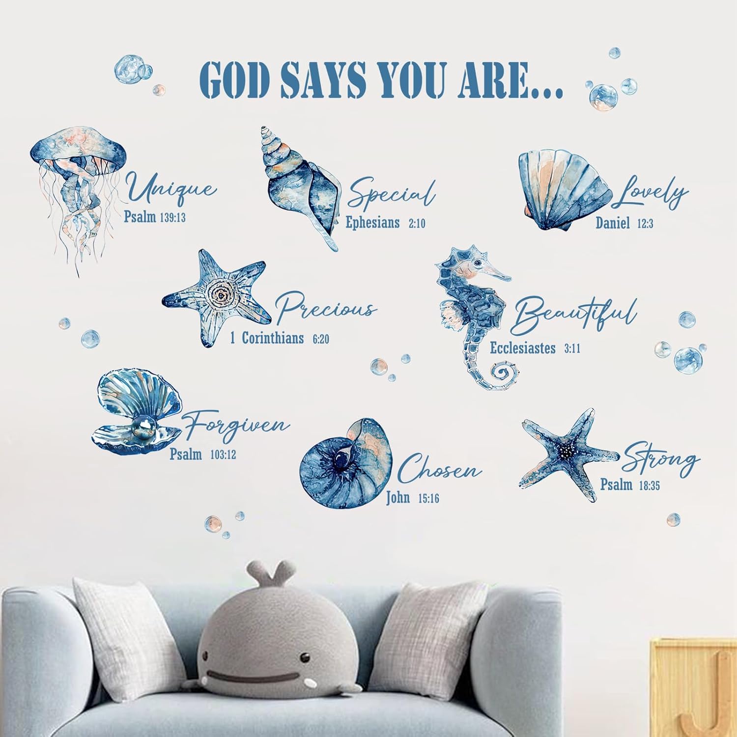 Yovkky Religious God Says You are Inspirational Wall Decals Stickers, Marine Animal Sea Shell Starfish Seahorse Jellyfish Home Bedroom Decor, Coastal Beach Ocean Living Room Kitchen Decorations Art