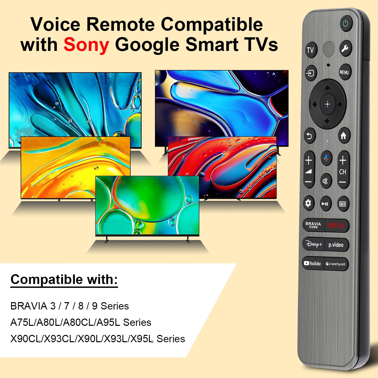 Telecomando di ricambio per TV Sony, Bravia Google 4K LED OLED Smart TV Control con voce e retroilluminato