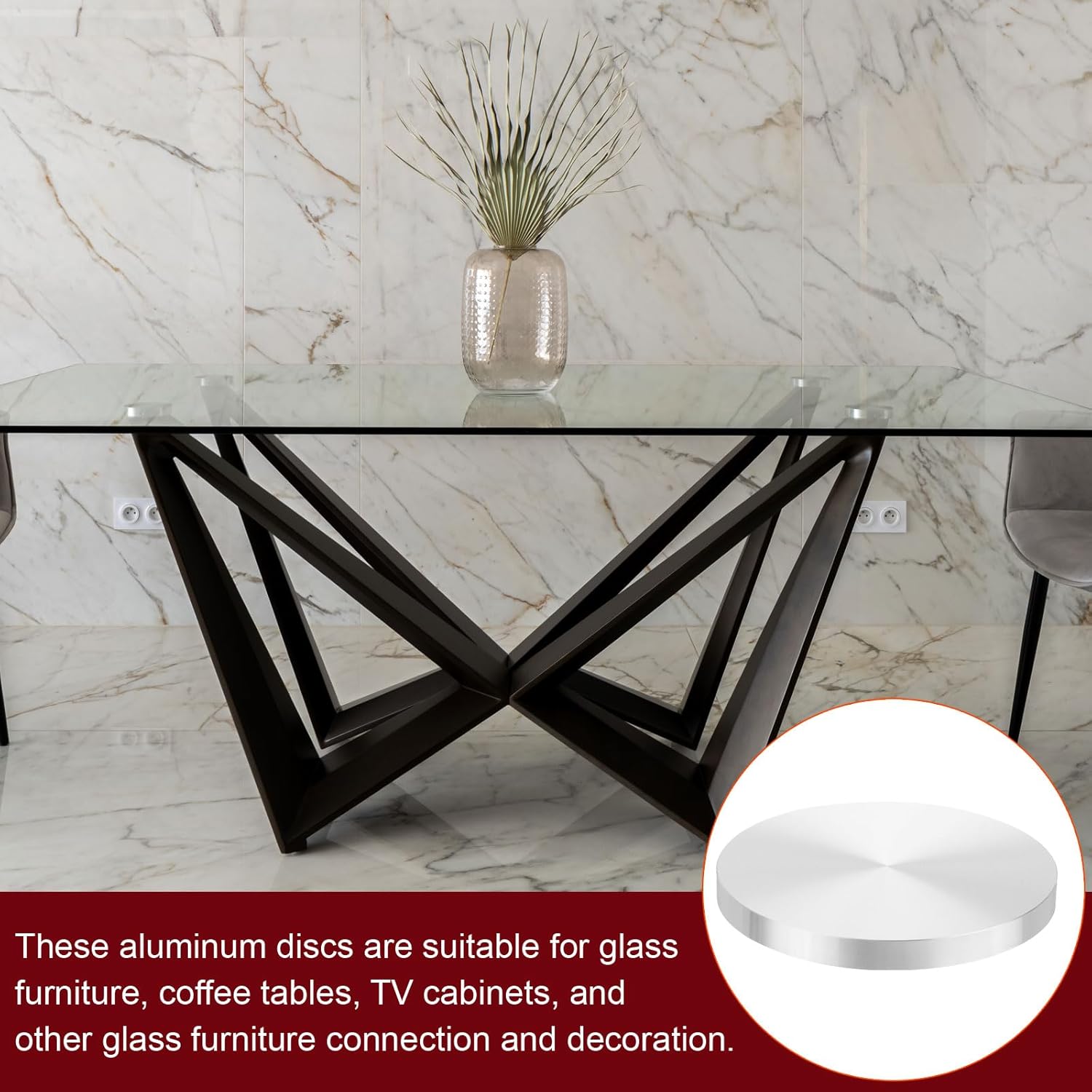 uxcell M10 Thread 90mm Diameter 10mm Thick Round Shape Aluminum Disc Set of 4 - with Mounting Screws, Glass Table Top Aluminum Circle Disc Adapter for Glass Table Tea Tables