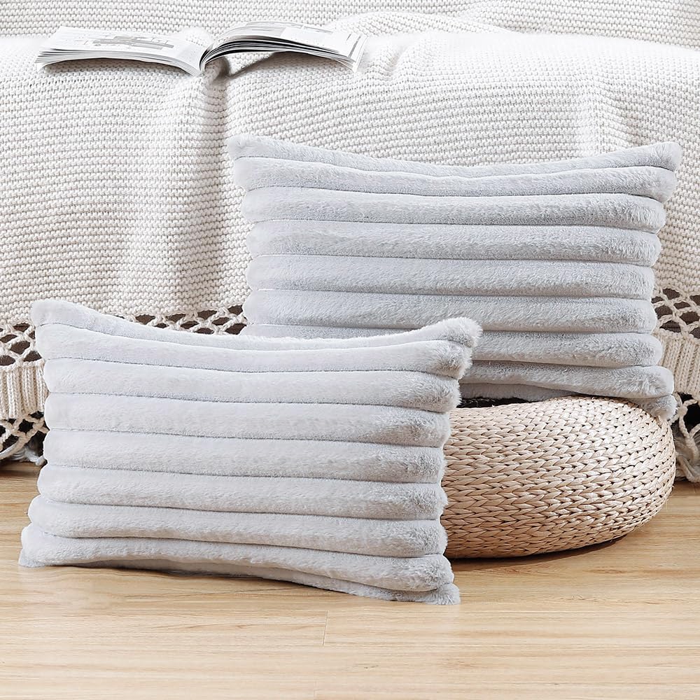 Madizz Set of 2 Faux Fur Decorative Cushion Covers 12x20 inch, 30x50 cm