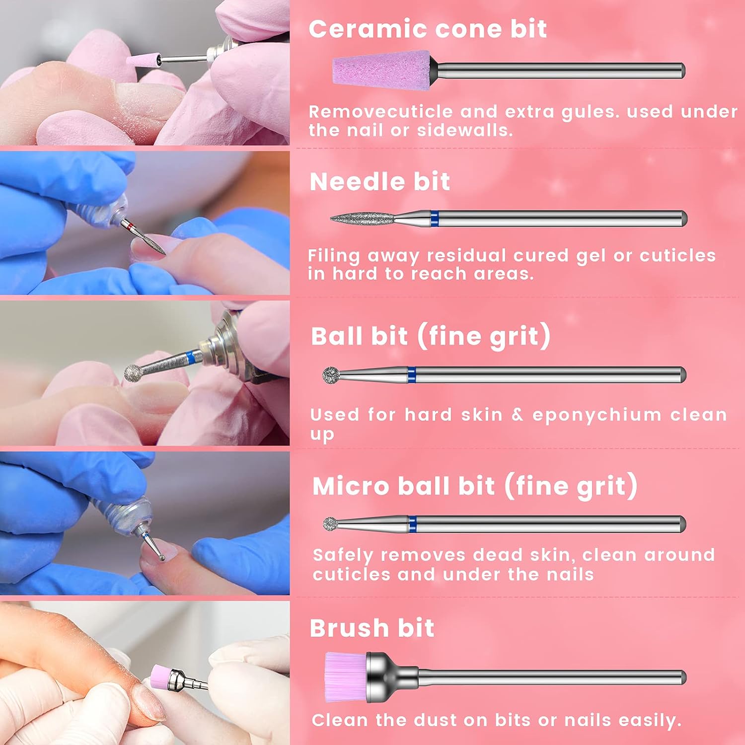 30 Pieces Nail Drill Bits Set 3/32 Inch Ceramic Efile Nail Drill Bits Diamond Cuticle Electric Nail File Carbide Cuticle Remover Bits for Home Salon Acrylic Gel Nail Manicure Pedicure Tools
