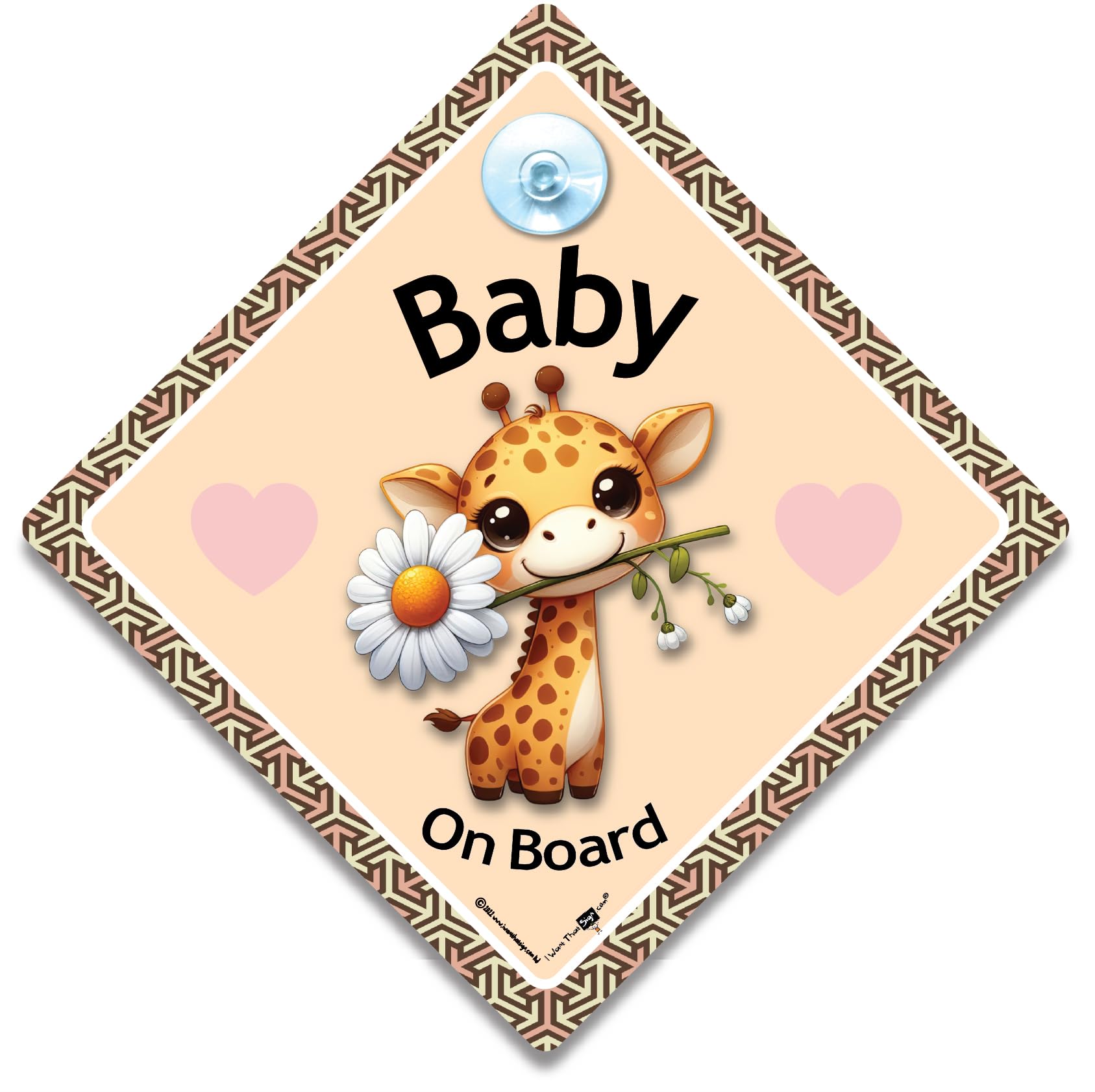 Iwantthatsign.com Pink Baby Giraffe On Board Sign, Cute Giraffe Baby On Board Car Sign, Giraffe Baby On Board Sign, Grandchild On Board Sign, Designed To Let Other Road Users A Child Is In The Car, 14 Cm X 14Cm