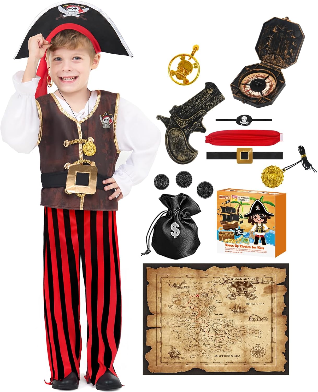 Pirate Costume Kids Halloween Costumes for Boys Girls, Pretend Play & Dress Up Clothes for Little Boys Girls Halloween Costumes for Kids, Toddler Boys Pirate Costume Toys Gifts for 3-6